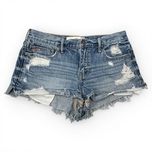 Y2k Hollister Micro Mini Denim Shorts 29 Cutoff Distressed Frayed Peep Pockets